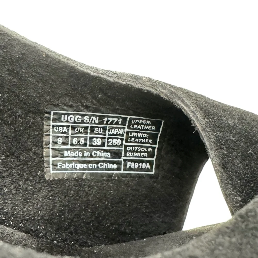 UGG HAZEL BLACK SUEDE & CORK WEDGE HEEL PLATFORM SANDALS